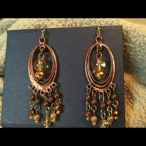 Handmade oval Dangle bronze beaded earrings